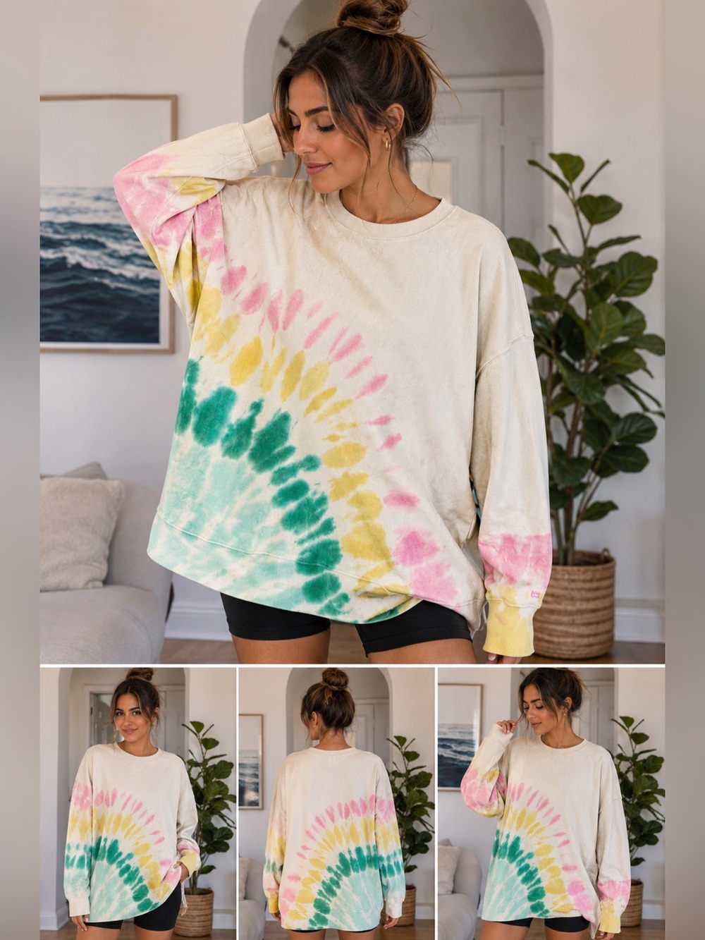 Crown & Ivy Oversized Tie-Dye Sweatshirt Size 1X Pastel Rainbow Lounge Pullover